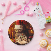 Kat met stop op kop papieren bordje (Feest)