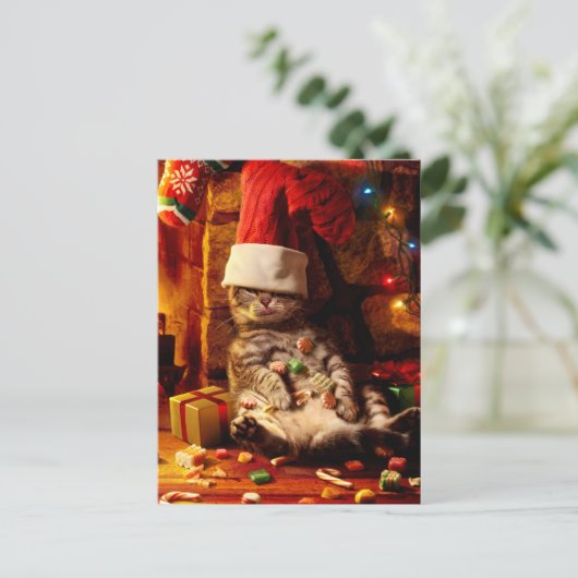 Kat met stop op kop uitnodiging briefkaart (Staand voorkant)