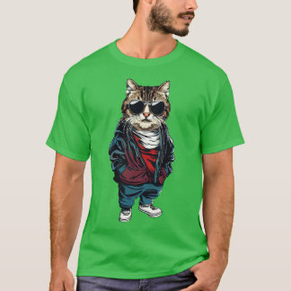 Kat met straatstijl t-shirt
