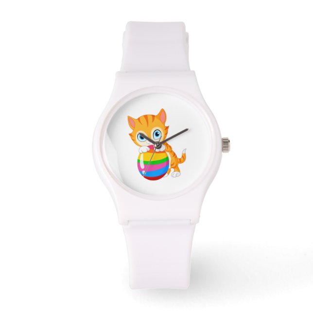 Kat met strandbal.ai horloge (Voorkant)