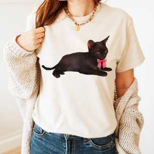 Kat met strik preppy, coquette kleding, 90s Stijl T-shirt
