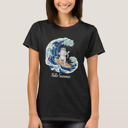 Kat met  surfer boven de spuitgolf H T-shirt (Voorkant)