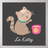 Kat met teacup cartoon Le Kat Poster (Voorkant)