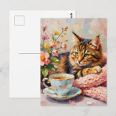 Kat met theekop briefkaart (Voorkant / Achterkant)
