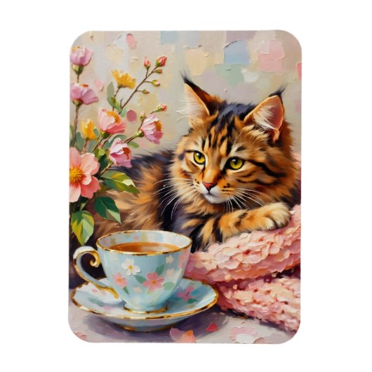 Kat met theekop magneet (Verticaal)