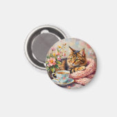 Kat met theekop magneet (Voorkant / Achterkant)