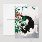 Kat met tomatenPlant - Hiroaki Takahashi - Cat Art Briefkaart (Voorkant / Achterkant)