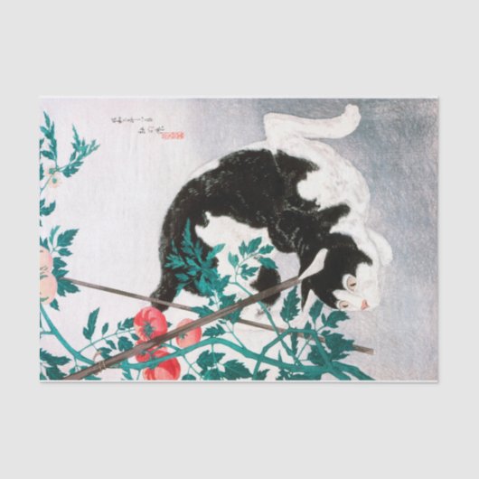 Kat met Tomato Plant (1931) van Hiroaki Takahashi Tissuepapier (Voorkant)