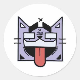 Kat met tong ronde sticker