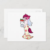 Kat met trouwjurk & bos bloemen briefkaart (Voorkant / Achterkant)