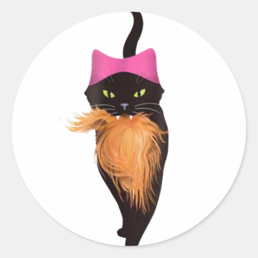 Kat met Trump Toupee Ronde Sticker (Voorkant)