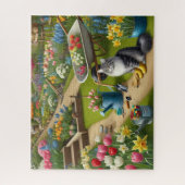 Kat met tuinschoenen bloemmotief legpuzzel (Verticaal)