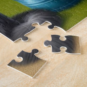 Kat met tuinschoenen bloemmotief legpuzzel (Zijkant)