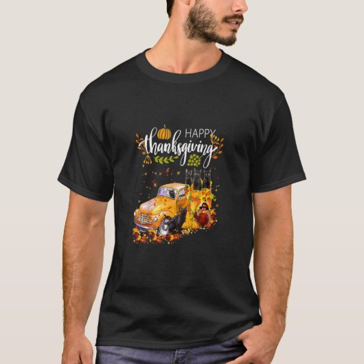 Kat met Turkije en vrachtwagen Happy Thanksgiving T-shirt (Voorkant)