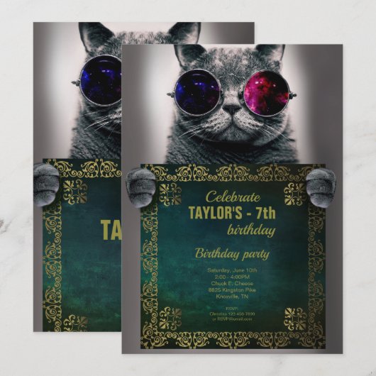 Kat met uitnodiging van Glasses Party (Voorkant / Achterkant)