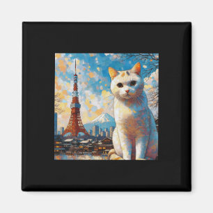 Kat met uitzicht op Tokyo Tower met Mount Fuji op Magneet