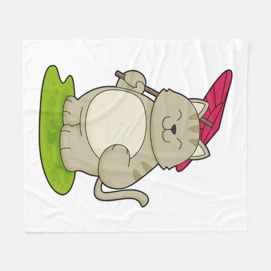 Kat met Umbrella Fleece Deken (Voorkant (Horizontaal))