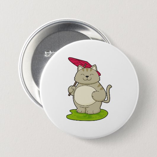 Kat met Umbrella Ronde Button 7,6 Cm (Voorkant /achterkant)