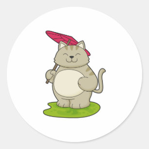 Kat met Umbrella Ronde Sticker