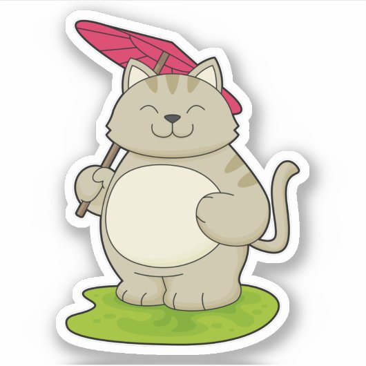 Kat met Umbrella Sticker (Voorkant)