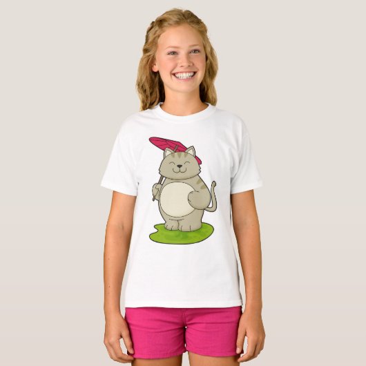 Kat met Umbrella T-shirt (Voorkant volledig)