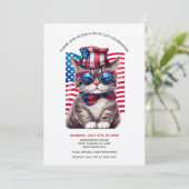 Kat met Uncle Sam Pet 4th Of Juli Uitnodigingen (Staand voorkant)