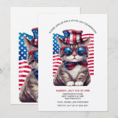 Kat met Uncle Sam Pet 4th Of Juli Uitnodigingen (Voorkant / Achterkant)