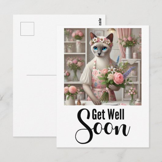 Kat met veel bloemen Beterschap  Briefkaart (Voorkant / Achterkant)