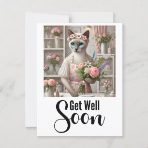 Kat met veel bloemen Beterschap  Briefkaart