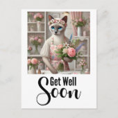 Kat met veel bloemen Beterschap  Briefkaart (Voorkant)