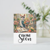 Kat met veel bloemen Beterschap  Briefkaart (Staand voorkant)