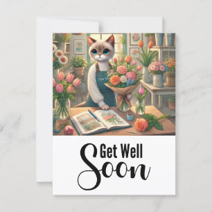 Kat met veel bloemen Beterschap Briefkaart