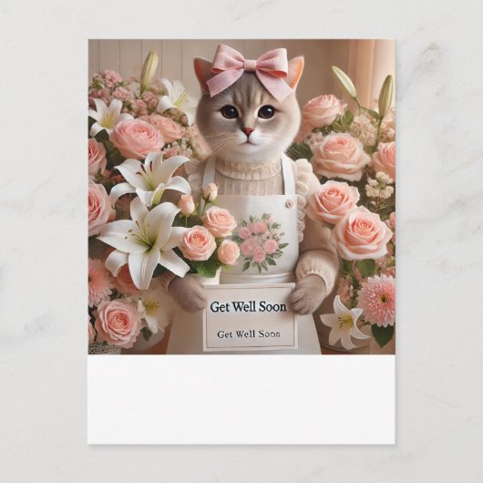 Kat met veel bloemen Beterschap Briefkaart (Voorkant)