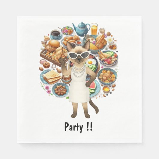Kat met veel feestelijk etentje servet (Voorkant)