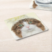 Kat met ventilator Pet Kartonnen Onderzetters (Schuin)