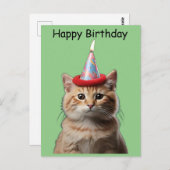 Kat met verjaardagsvlam van het pet op bovenkant briefkaart (Voorkant / Achterkant)