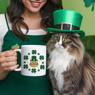 Kat met vierbladige klaver St. Patrick's Day Koffiemok