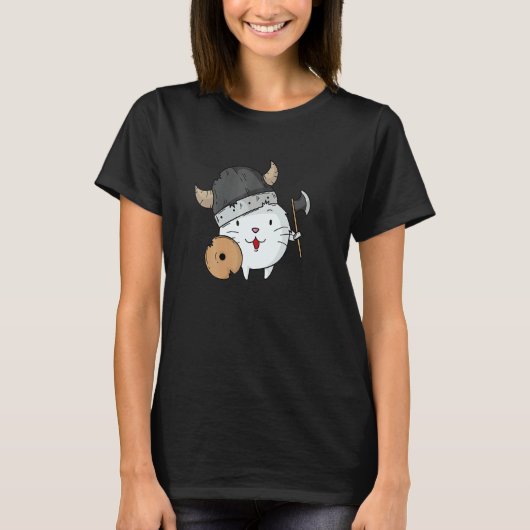 Kat Met Vikinghelm Bijl En Schild T-shirt (Voorkant)