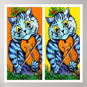 Kat met Violin door Louis Wain Poster