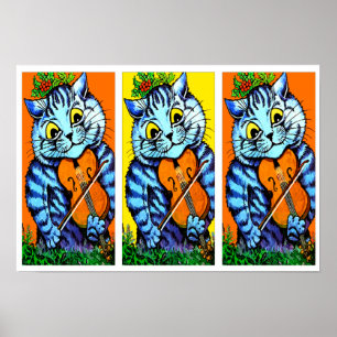 Kat met Violin door Louis Wain Poster