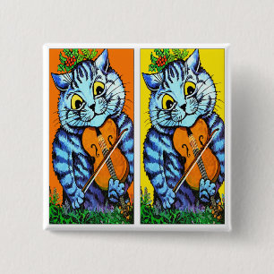 Kat met Violin door Louis Wain Vierkante Button 5,1 Cm