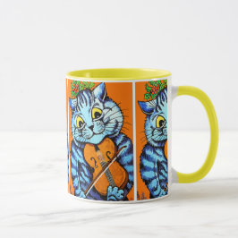 Kat met viool van Louis Wain Cup Mok