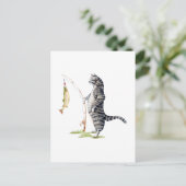 Kat met vis briefkaart (Staand voorkant)