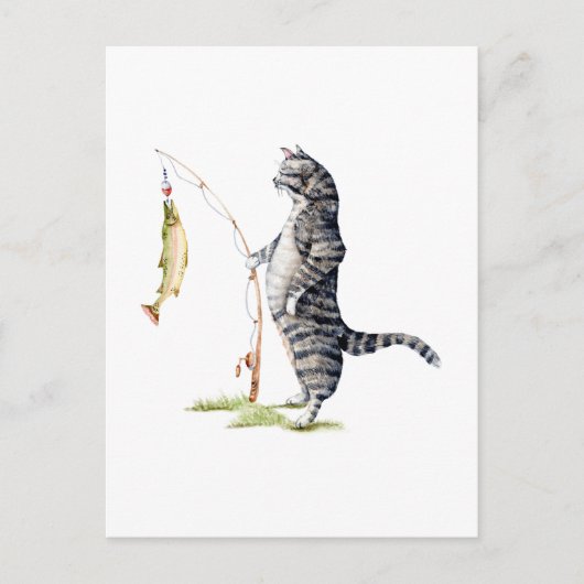 Kat met vis briefkaart (Voorkant)