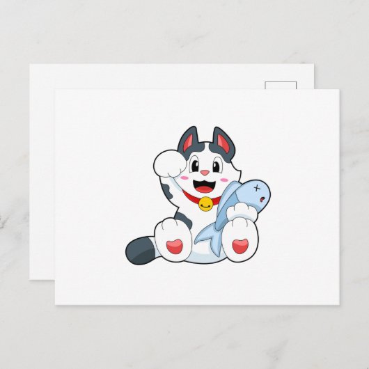 Kat met Vis Briefkaart (Voorkant / Achterkant)