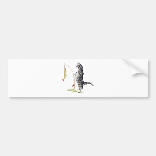 Kat met vis bumpersticker (Voorkant)