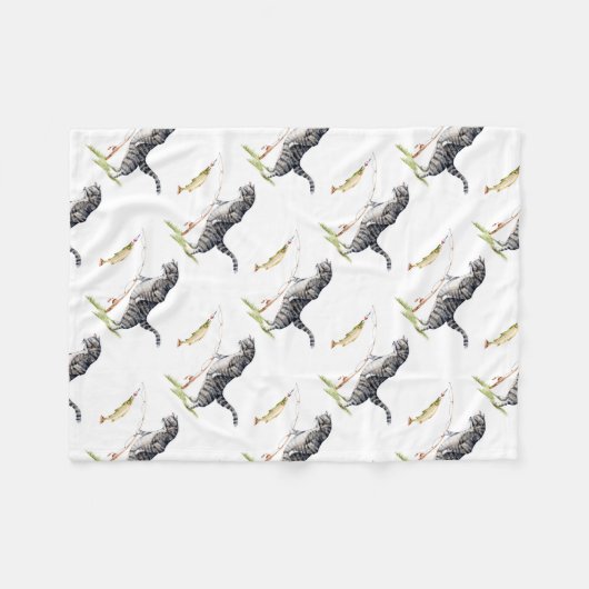 Kat met vis fleece deken (Voorkant (Horizontaal))