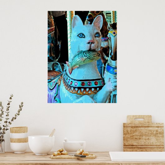 Kat met vis poster (Keuken)