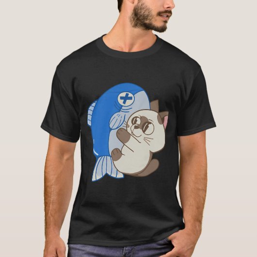 Kat met vis t-shirt (Voorkant)