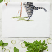 Kat met vis theedoek (Gevouwen)